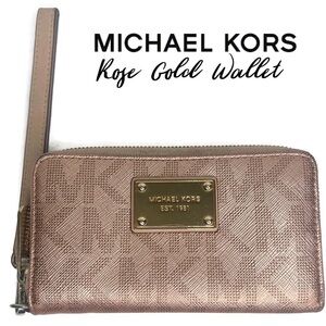 Michael Kors MK Rose Gold Metallic Logo Medium Wallet